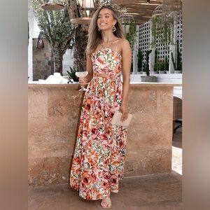 Petal & Pup Maxi Dress Orange Floral Seven Wonders Cutout 100% Cotton NWT